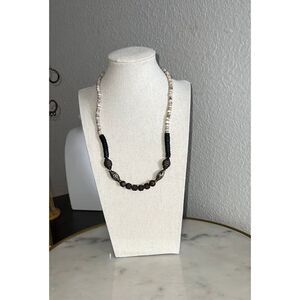 Puca shell necklace beaded boho metal beads brown tan silver tone 9” EUC